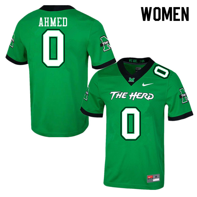 Women #0 Shadeed Ahmed Marshall Thundering Herd College Football Jerseys Sale-Green